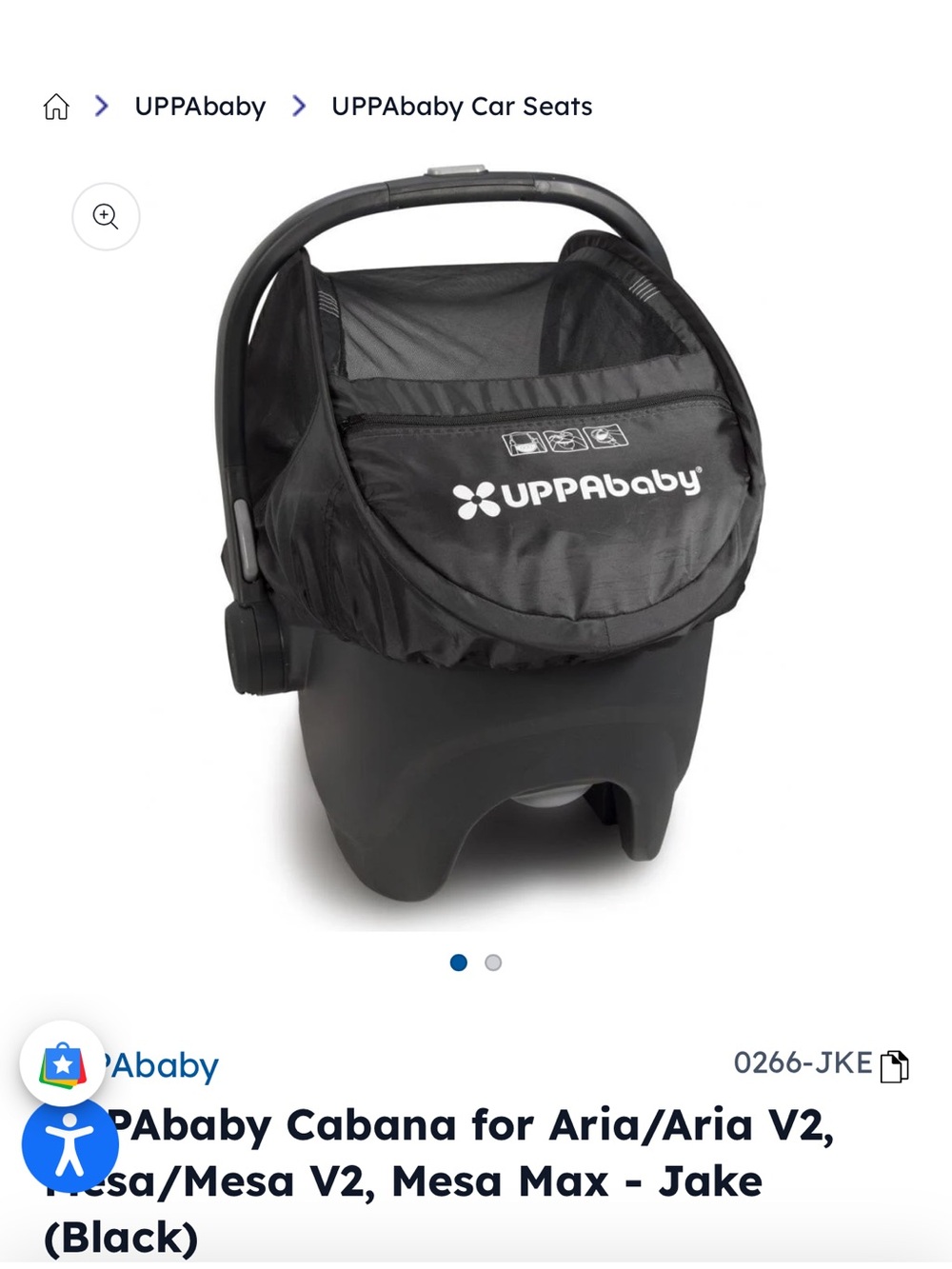 UPPAbaby Black Cabana Sunshade for Aria/Aria V2 and Mesa Series